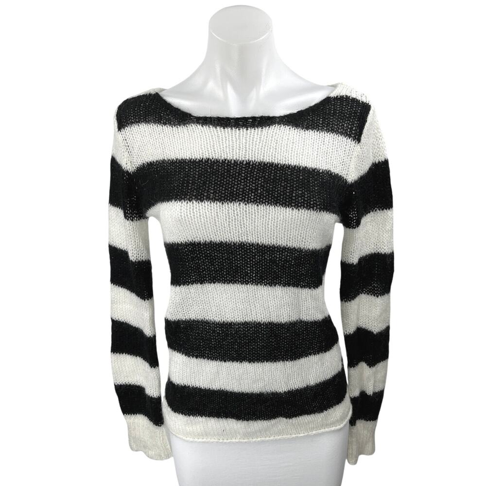 Brandy Melville Black and White Striped Scoop Neck Sweater